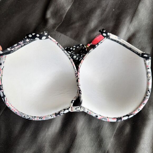 VICTORIA'S SECRET Black White Paisley Boho Swim Push Up Bikini Top Size 36DD - Picture 3 of 4